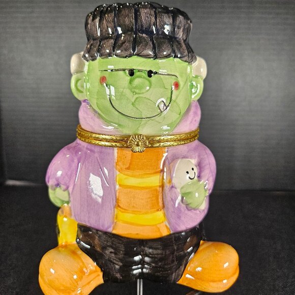 Ceramic Frankenstein Halloween Hinged Trinket Box - Picture 1 of 10